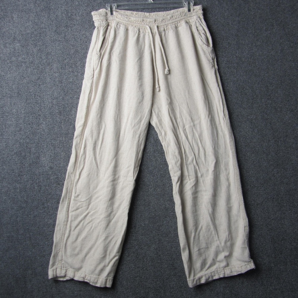 Angel Kiss Linen Blend Pants Womens XL Beige Elastic Waist Sweatpants Lounge